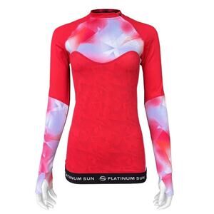 Platinum Sun Long Sleeve Rash Guard for Women Size Large UPF 50+ Active Red Blue